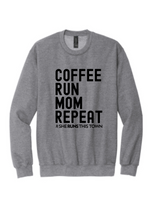 SRTT Coffee, Run, Mom, Repeat Grey Crewneck Sweatshirt